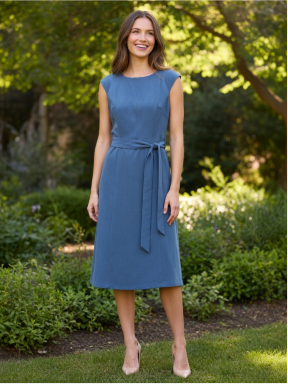 Dress Tells Self Tie Belt Cap Sleeve Midi Dress size 10